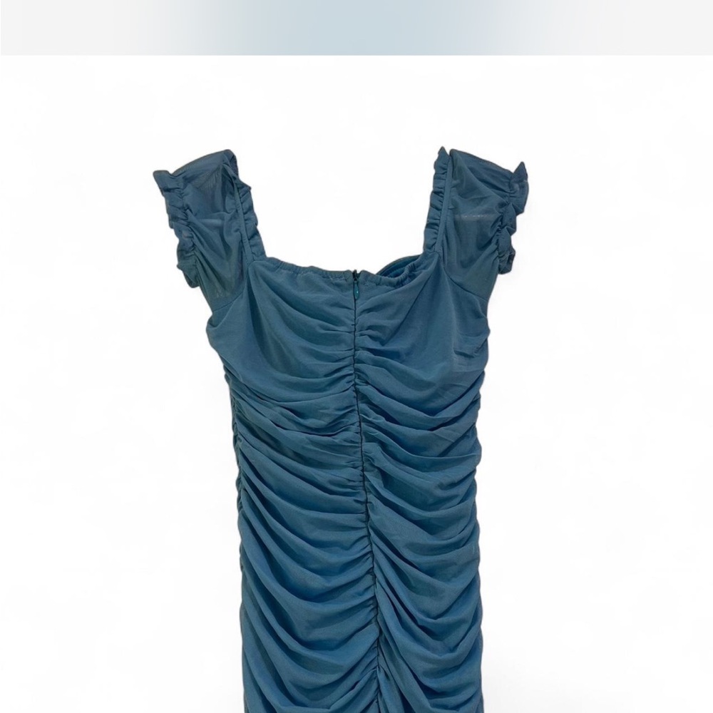 Chic Blue Ruched Mini Dress - Picture 6 of 8